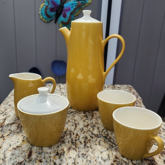 Sheffield Other - Sheffield Ironstone 70s Yellow Coffee Tea Pot W/ Creamer Cup, Sugar Bowl, & Cups